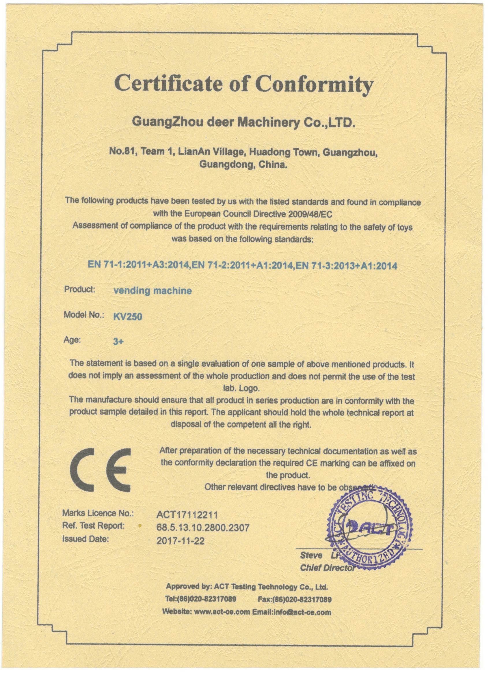 China Guangzhou Deer Machinery Co., Ltd. Certificaciones